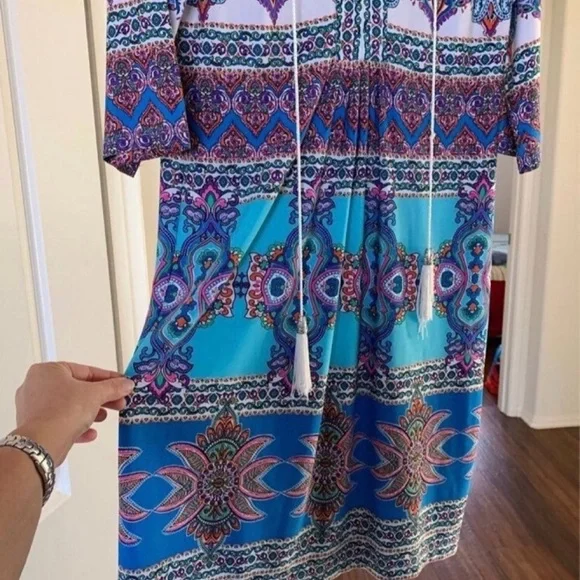 Like new Sandra Darren long sleeve boho groovy shift dress - Picture 7 of 11
